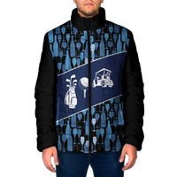 Custom Blue Wine Camo Pattern Golf Padded Jacket with Blue Golf Club Pattern Cart and Ball Graphic - Wonder Print Shop