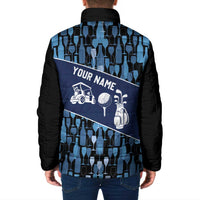 Custom Blue Wine Camo Pattern Golf Padded Jacket with Blue Golf Club Pattern Cart and Ball Graphic - Wonder Print Shop