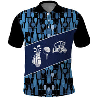 Custom Blue Wine Camo Pattern Golf Polo Shirt with Blue Golf Club Pattern Cart and Ball Graphic - Wonder Print Shop