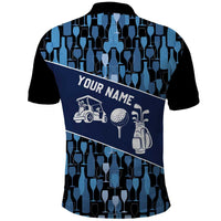 Custom Blue Wine Camo Pattern Golf Polo Shirt with Blue Golf Club Pattern Cart and Ball Graphic - Wonder Print Shop