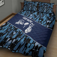 Custom Blue Wine Camo Pattern Golf Quilt Bed Set with Blue Golf Club Pattern Cart and Ball Graphic - Wonder Print Shop