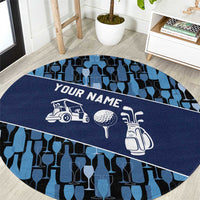 Custom Blue Wine Camo Pattern Golf Round Carpet with Blue Golf Club Pattern Cart and Ball Graphic - Wonder Print Shop