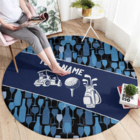 Custom Blue Wine Camo Pattern Golf Round Carpet with Blue Golf Club Pattern Cart and Ball Graphic - Wonder Print Shop