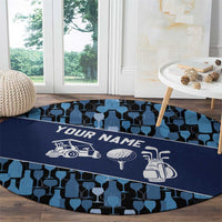 Custom Blue Wine Camo Pattern Golf Round Carpet with Blue Golf Club Pattern Cart and Ball Graphic - Wonder Print Shop