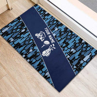 Custom Blue Wine Camo Pattern Golf Rubber Doormat with Blue Golf Club Pattern Cart and Ball Graphic - Wonder Print Shop