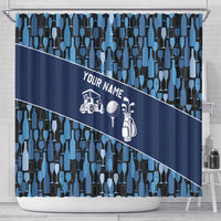 Custom Blue Wine Camo Pattern Golf Shower Curtain with Blue Golf Club Pattern Cart and Ball Graphic - Wonder Print Shop
