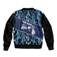 Custom Blue Wine Camo Pattern Golf Sleeve Zip Bomber Jacket with Blue Golf Club Pattern Cart and Ball Graphic - Wonder Print Shop