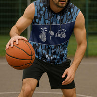 Custom Blue Wine Camo Pattern Golf Sleeveless Hoodie with Blue Golf Club Pattern Cart and Ball Graphic - Wonder Print Shop