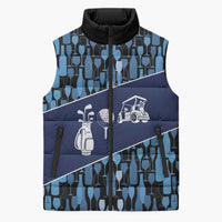 Custom Blue Wine Camo Pattern Golf Sleeveless Puffer Jacket with Blue Golf Club Pattern Cart and Ball Graphic - Wonder Print Shop