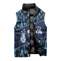 Custom Blue Wine Camo Pattern Golf Sleeveless Puffer Jacket with Blue Golf Club Pattern Cart and Ball Graphic - Wonder Print Shop