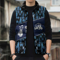 Custom Blue Wine Camo Pattern Golf Sleeveless Puffer Jacket with Blue Golf Club Pattern Cart and Ball Graphic - Wonder Print Shop