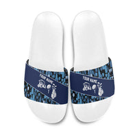 Custom Blue Wine Camo Pattern Golf Slide Sandals with Blue Golf Club Pattern Cart and Ball Graphic - Wonder Print Shop