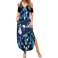 Custom Blue Wine Camo Pattern Golf Summer Maxi Dress with Blue Golf Club Pattern Cart and Ball Graphic - Wonder Print Shop