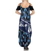 Custom Blue Wine Camo Pattern Golf Summer Maxi Dress with Blue Golf Club Pattern Cart and Ball Graphic - Wonder Print Shop
