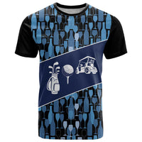 Custom Blue Wine Camo Pattern Golf T Shirt with Blue Golf Club Pattern Cart and Ball Graphic - Wonder Print Shop