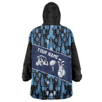 Custom Blue Wine Camo Pattern Golf Wearable Blanket Hoodie with Blue Golf Club Pattern Cart and Ball Graphic - Wonder Print Shop