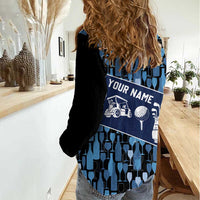 Custom Blue Wine Camo Pattern Golf Women Casual Shirt with Blue Golf Club Pattern Cart and Ball Graphic - Wonder Print Shop