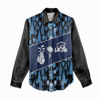 Custom Blue Wine Camo Pattern Golf Women Casual Shirt with Blue Golf Club Pattern Cart and Ball Graphic - Wonder Print Shop