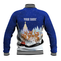 Funny Christmas Reindeer Bowling Custom Baseball Jacket with Reindeer Snow Scene - Wonder Print Shop