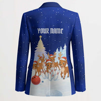 Funny Christmas Reindeer Bowling Custom Blazer with Reindeer Snow Scene - Wonder Print Shop
