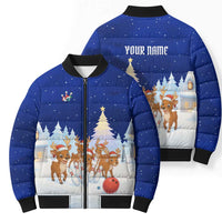 Funny Christmas Reindeer Bowling Custom Bomber Puffer Jacket with Reindeer Snow Scene - Wonder Print Shop