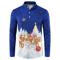 Funny Christmas Reindeer Bowling Custom Button Sweatshirt with Reindeer Snow Scene - Wonder Print Shop