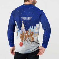 Funny Christmas Reindeer Bowling Custom Button Sweatshirt with Reindeer Snow Scene - Wonder Print Shop