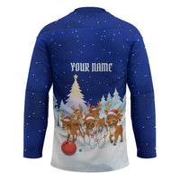 Funny Christmas Reindeer Bowling Custom Hockey Jersey with Reindeer Snow Scene - Wonder Print Shop