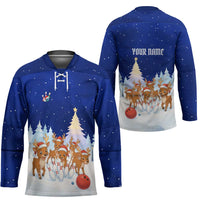 Funny Christmas Reindeer Bowling Custom Hockey Jersey with Reindeer Snow Scene - Wonder Print Shop