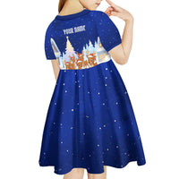 Funny Christmas Reindeer Bowling Custom Kid Short Sleeve Dress with Reindeer Snow Scene - Wonder Print Shop