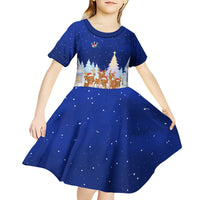 Funny Christmas Reindeer Bowling Custom Kid Short Sleeve Dress with Reindeer Snow Scene - Wonder Print Shop