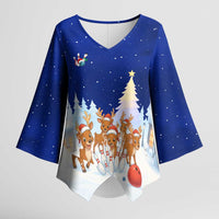 Funny Christmas Reindeer Bowling Custom Kimono Sleeve Blouse with Reindeer Snow Scene - Wonder Print Shop