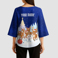 Funny Christmas Reindeer Bowling Custom Kimono Sleeve Blouse with Reindeer Snow Scene - Wonder Print Shop
