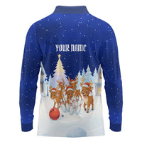 Funny Christmas Reindeer Bowling Custom Long Sleeve Polo Shirt with Reindeer Snow Scene - Wonder Print Shop