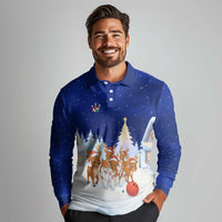 Funny Christmas Reindeer Bowling Custom Long Sleeve Polo Shirt with Reindeer Snow Scene - Wonder Print Shop