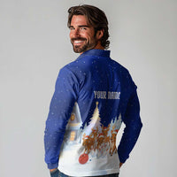 Funny Christmas Reindeer Bowling Custom Long Sleeve Polo Shirt with Reindeer Snow Scene - Wonder Print Shop