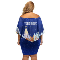 Funny Christmas Reindeer Bowling Custom Off Shoulder Short Dress with Reindeer Snow Scene - Wonder Print Shop