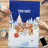 Funny Christmas Reindeer Bowling Custom Puzzle with Reindeer Snow Scene - Wonder Print Shop