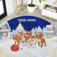 Funny Christmas Reindeer Bowling Custom Round Carpet with Reindeer Snow Scene - Wonder Print Shop