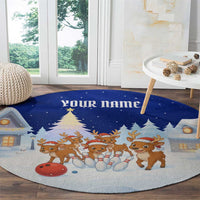 Funny Christmas Reindeer Bowling Custom Round Carpet with Reindeer Snow Scene - Wonder Print Shop