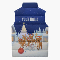 Funny Christmas Reindeer Bowling Custom Sleeveless Puffer Jacket with Reindeer Snow Scene - Wonder Print Shop