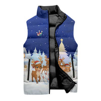 Funny Christmas Reindeer Bowling Custom Sleeveless Puffer Jacket with Reindeer Snow Scene - Wonder Print Shop