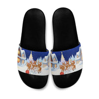 Funny Christmas Reindeer Bowling Custom Slide Sandals with Reindeer Snow Scene - Wonder Print Shop