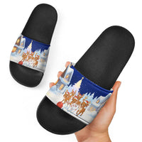 Funny Christmas Reindeer Bowling Custom Slide Sandals with Reindeer Snow Scene - Wonder Print Shop