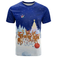 Funny Christmas Reindeer Bowling Custom T Shirt with Reindeer Snow Scene - Wonder Print Shop