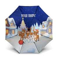 Funny Christmas Reindeer Bowling Custom Umbrella with Reindeer Snow Scene - Wonder Print Shop