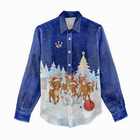 Funny Christmas Reindeer Bowling Custom Women Casual Shirt with Reindeer Snow Scene - Wonder Print Shop