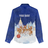 Funny Christmas Reindeer Bowling Custom Women Casual Shirt with Reindeer Snow Scene - Wonder Print Shop