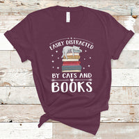 Book And Cat Lovers Gifts T Shirt Easily Distracted By Cats And Books, Funny Reading Book TS05 - Wonder Print Shop