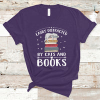 Book And Cat Lovers Gifts T Shirt Easily Distracted By Cats And Books, Funny Reading Book TS05 - Wonder Print Shop